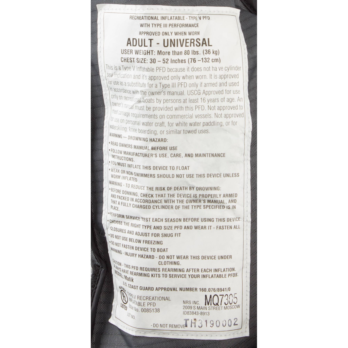 NRS Matik Inflatable PFD, Universal Sie