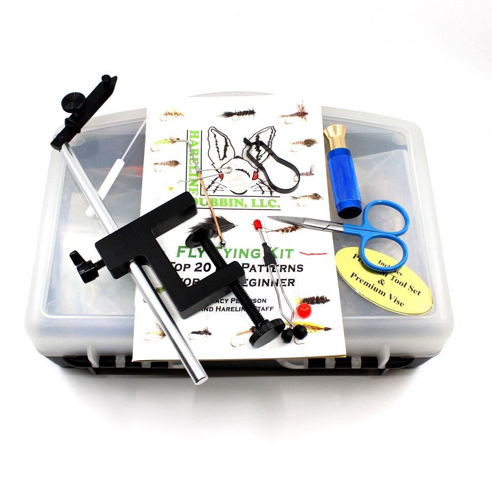Hareline Fly Tying Material Kit with Premium Tools and Vise - Iron