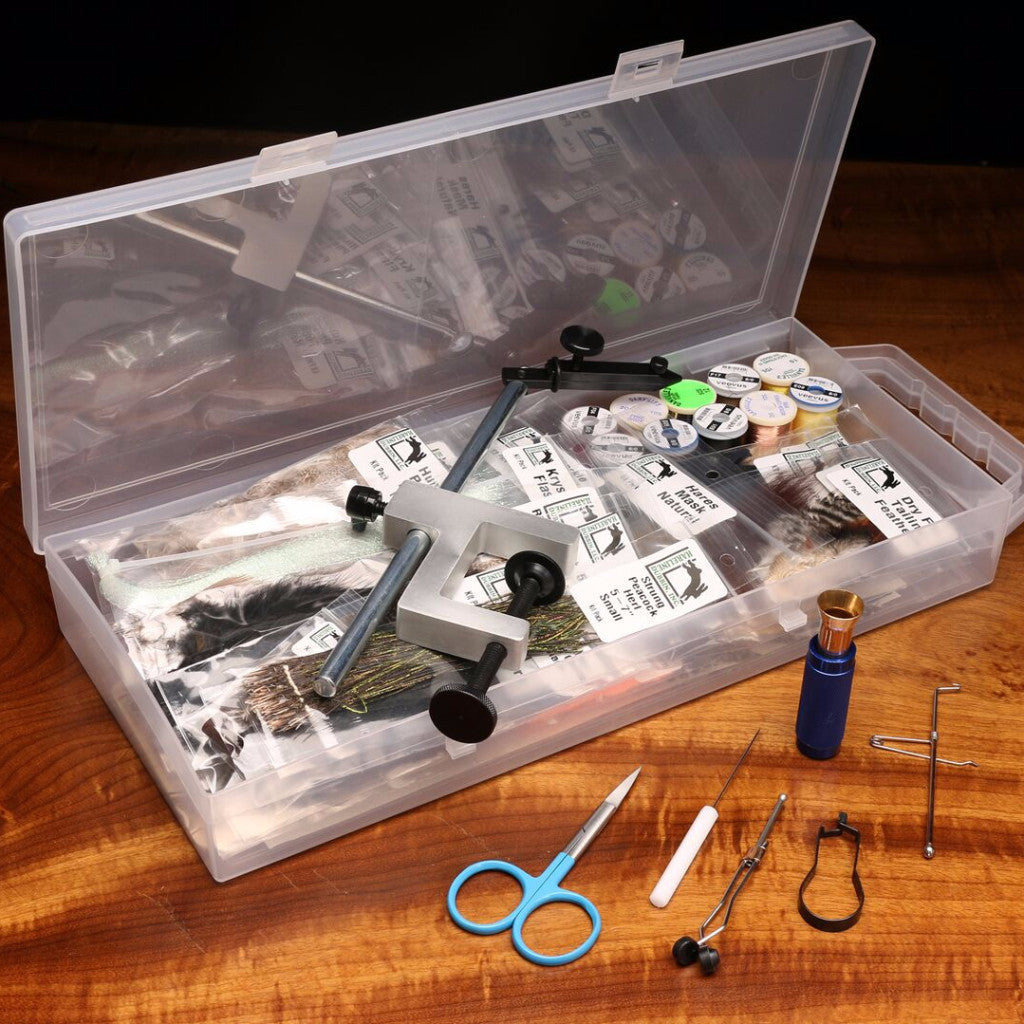 Hareline Fly Tying Material Kit with Premium Tools and Vise - Iron Bow Fly  Shop